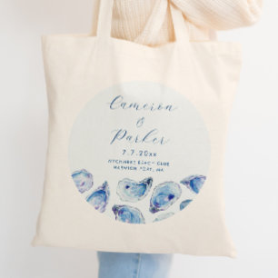 Oyster Blue Watercolor Wedding Favour Tote Bag