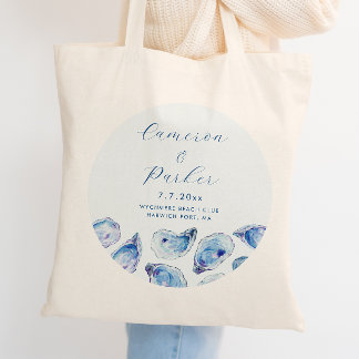 Oyster Blue Watercolor Wedding Favour Tote Bag