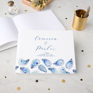 Oyster Blue Watercolor Wedding Hardcover Guest Book