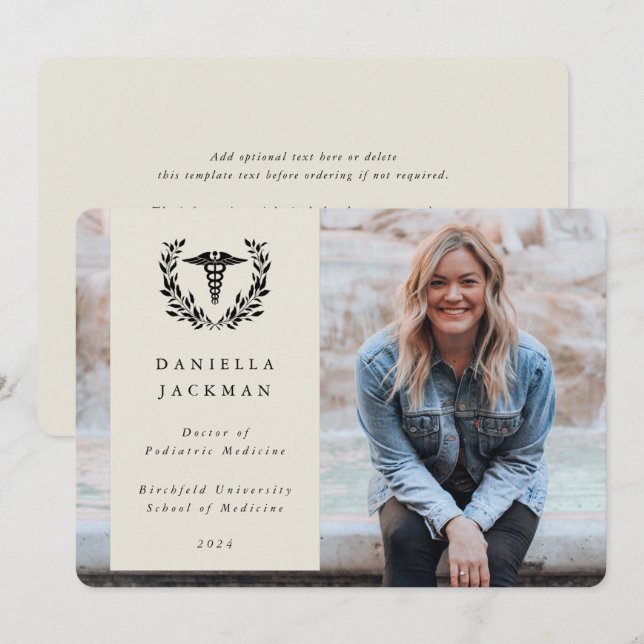Oyster Caduceus Medical School Graduation Photo Announcement (Front/Back)