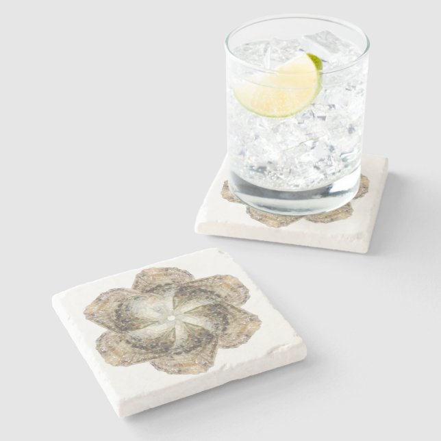 Oyster Flower Marble Coaster - Design B (Side)
