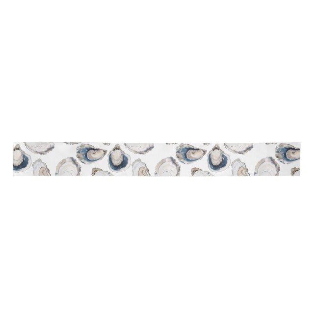 Oyster Half Shell Coastal Theme Satin Ribbon (Front)