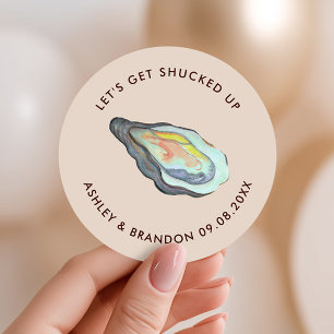 Oyster Let's Get Shucked Up Coastal Wedding  Classic Round Sticker