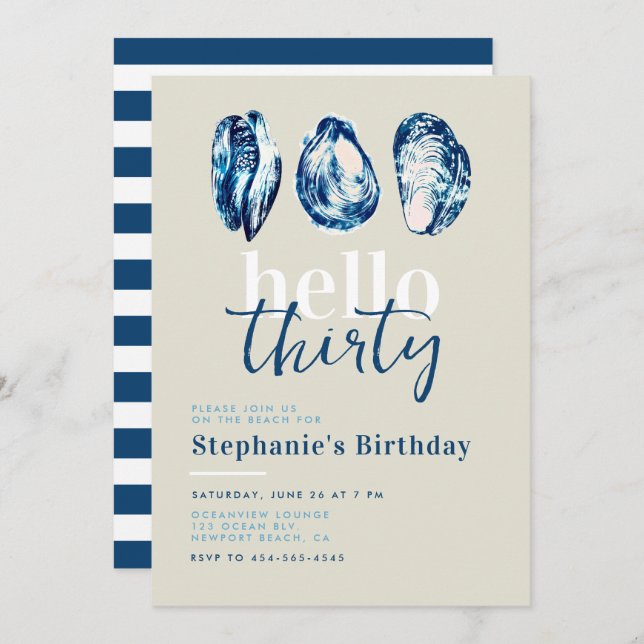 Oyster Party Nautical Ocean Beach 30th Birthday Invitation (Front/Back)