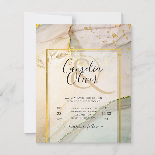 Oyster Pearl Gold WEDDING Alcohol Ink Abstract (Front)