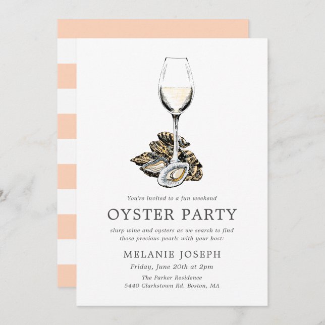 Oyster Pearl Party | Peach Stripes Invitation (Front/Back)