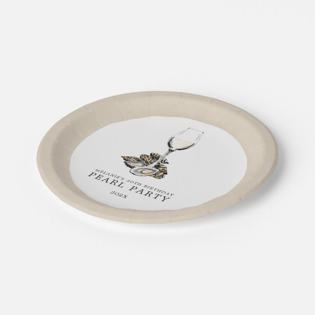 Oyster Pearl Party Tan | White Paper Plate (Angled)