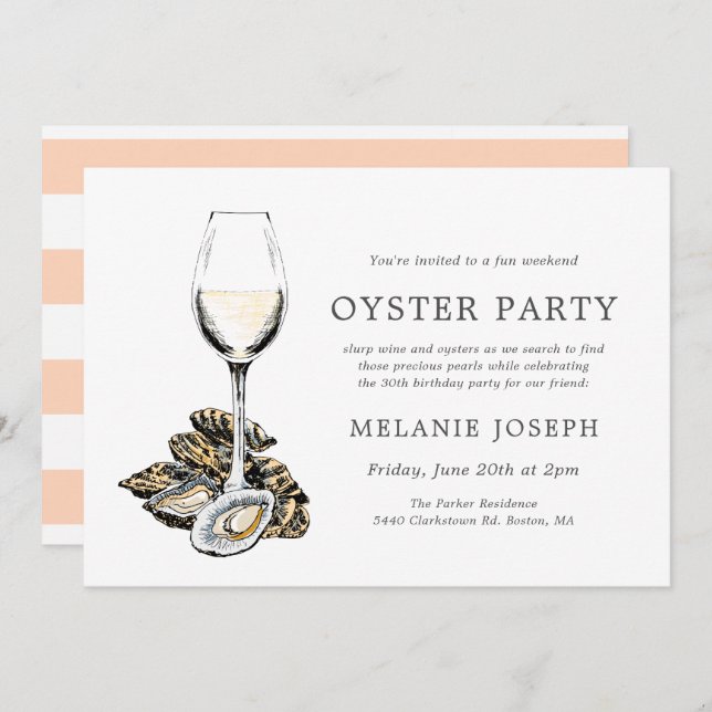 Oyster Pearl Themed Birthday | Peach Stripes Invitation (Front/Back)