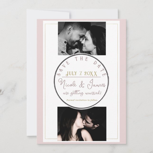 Oyster Pink & Gold Modern Minimal Save the Date (Front)