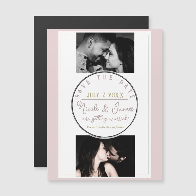 Oyster Pink & Gold Modern Minimal Save the Date (Front/Back)