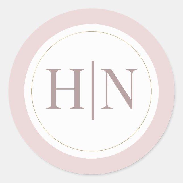 Oyster Pink & Gold Modern Minimal Wedding Classic Round Sticker (Front)