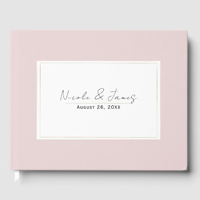 Oyster Pink & Gold Modern Minimal Wedding Guest Book (Front)