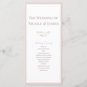 Oyster Pink & Gold Modern Minimal Wedding Program Programme