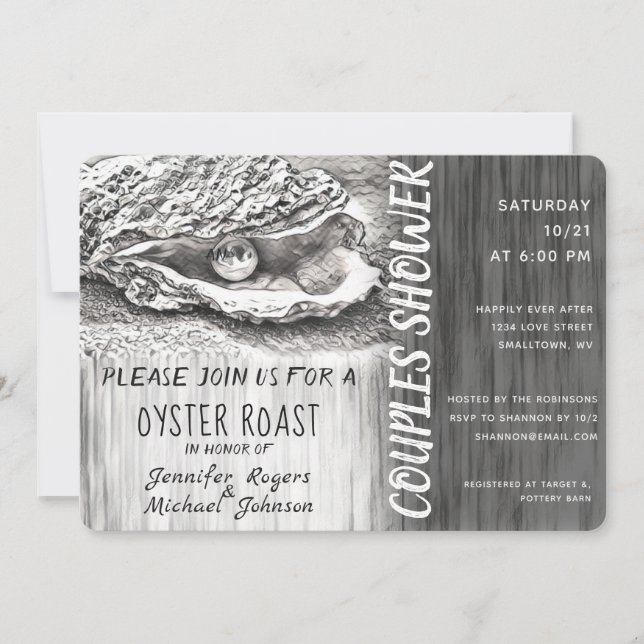 Oyster Roast Couples Shower Black and White Invitation (Front)