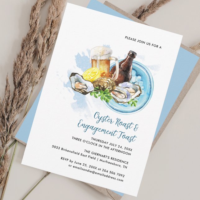 Oyster Roast Engagement Toast Seafood Party Invitation (Oyster Roast Engagement Toast Watercolor Invitation)