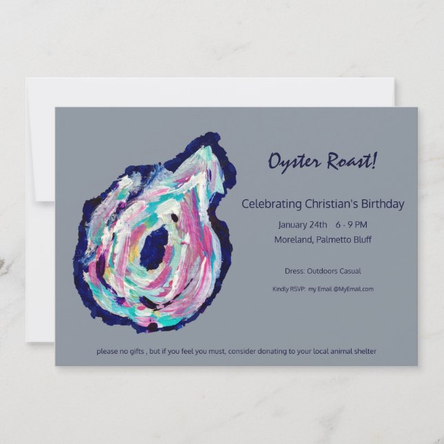 Oyster Roast Party Invitation - Dove Grey (Front)