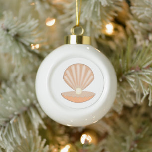 Oyster shell and Pearl Gender Neutral 1st Xmas Ceramic Ball Christmas Ornament