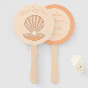 Oyster shell and Pearl Gender Neutral Baby Shower Hand Fan