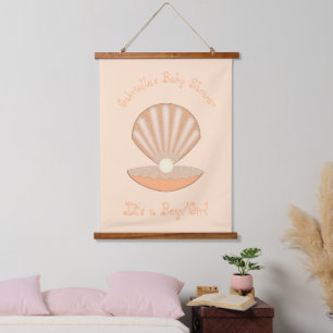 Oyster shell and Pearl Gender Neutral Baby Shower Hanging Tapestry