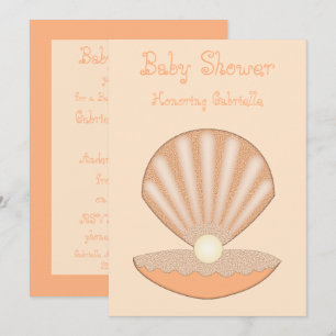 Oyster shell and Pearl Gender Neutral Baby Shower Invitation