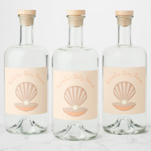 Oyster shell and Pearl Gender Neutral Baby Shower Liquor Bottle Label