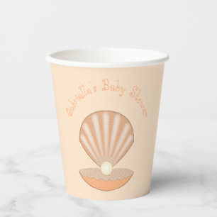 Oyster shell and Pearl Gender Neutral Baby Shower Paper Cups