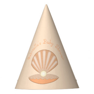 Oyster shell and Pearl Gender Neutral Baby Shower Party Hat