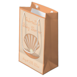 Oyster shell and Pearl Gender Neutral Baby Shower Small Gift Bag