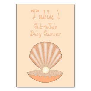 Oyster shell and Pearl Gender Neutral Baby Shower Table Number