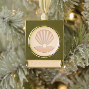 Oyster shell and Pearl Gender Neutral Christmas Gold Plated Banner Ornament