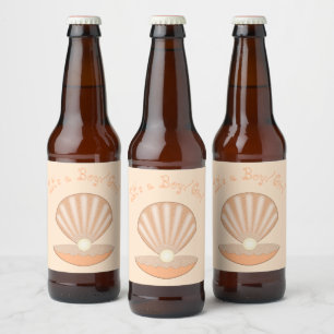 Oyster shell and Pearl Gender Neutral Custom Beer Bottle Label