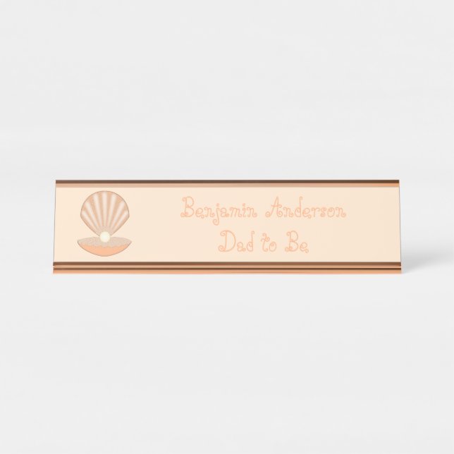 Oyster shell and Pearl Gender Neutral Custom Desk Name Plate (Front)