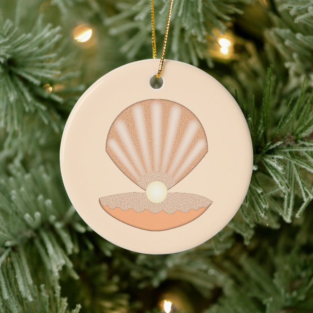 Oyster shell and Pearl Gender Neutral Custom Name Ceramic Tree Decoration (Tree)
