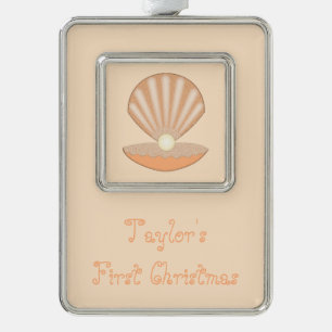 Oyster shell and Pearl Gender Neutral Custom Silver Plated Framed Ornament