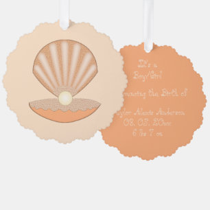 Oyster shell and Pearl Gender Neutral Custom Tree Decoration Card