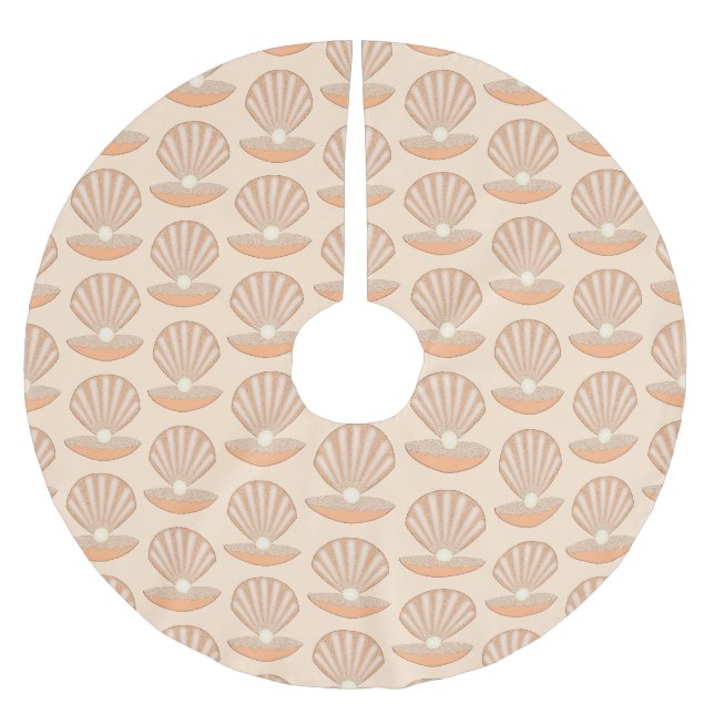 Oyster shell and Pearl Gender Neutral Patterned Brushed Polyester Tree Skirt (Front)