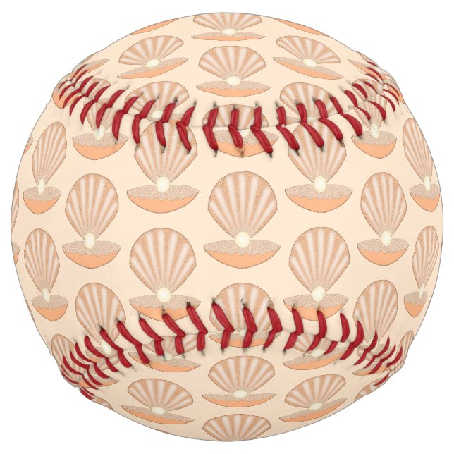Oyster shell and Pearl Gender Neutral Patterned Softball (Front)