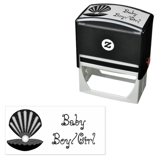 Oyster shell and Pearl Gender Neutral Self-inking Stamp (In Situ)