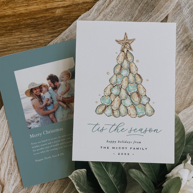 Oyster Shell Tree Coastal Christmas Photo Holiday Card (Creator Uploaded)