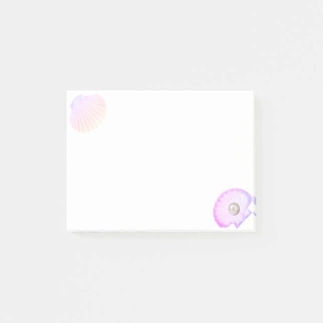 Oyster shell with pearl on white post-it notes (Front)