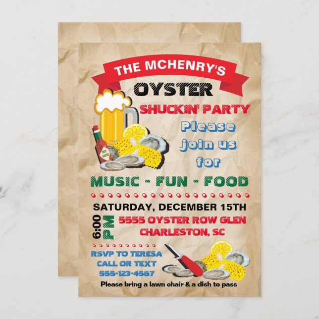 Oyster Shucking Party Invitation (Front/Back)