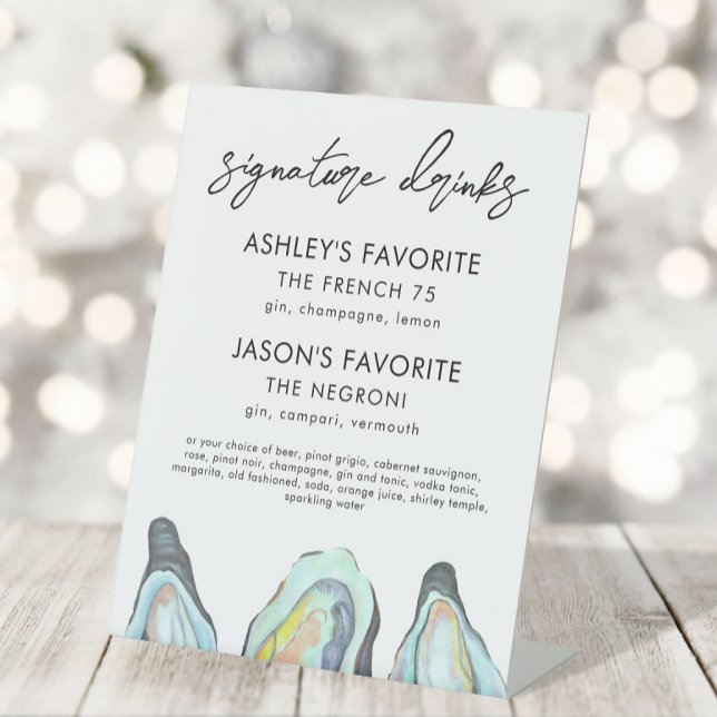 Oyster Wedding Signature Drinks Sign, Cocktail Pedestal Sign (Creator Uploaded)