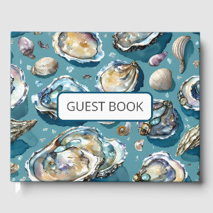 Oysters Clams Seashells Pattern Blue Guest Book