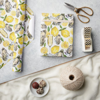 Oysters, lemons and champage wrapping paper