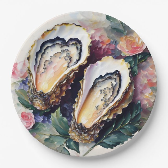 Oysters Painting Botanical Art Paper Plate (Front)
