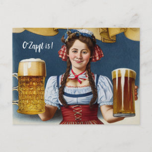O'Zapft is! Woman in Dirndl with beer. Munich Wien Postcard