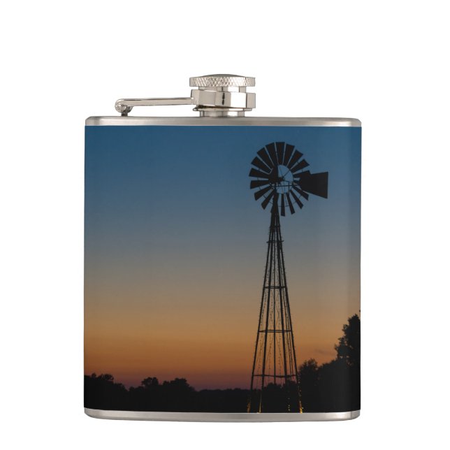 Ozark Windmill Sunset Hip Flask (Front)