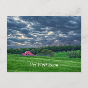 Ozarks Cloudy Farm Sunset Get Well Soon Postcard