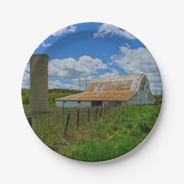 Ozarks Old Barn and Silo Paper Plate (Front)