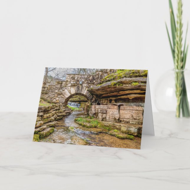 Ozarks Waterfall Under Bridge Greeting Card (Front)
